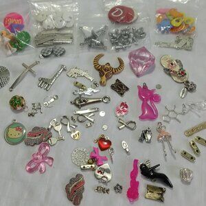 Nearly a hundred charms of various sizes and materials for DIY projects